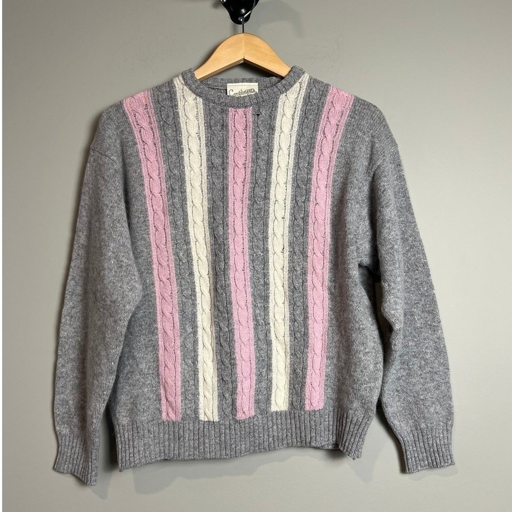 Cable Knit Sweater Womens Gray Pink Preppy Soft Girl Cozy‎ Luxury